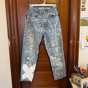 American Apparel white abstract painted blue jeans
